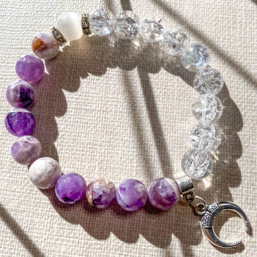 Chevron Amethyst, Quartz and Selenite Bracelet