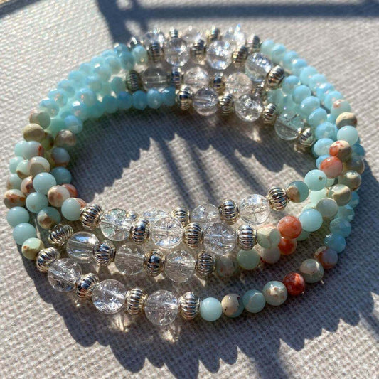 Awakening, Balance, Healing | Infinity Bracelet- Mala | AMAZONITE, QUARTZ